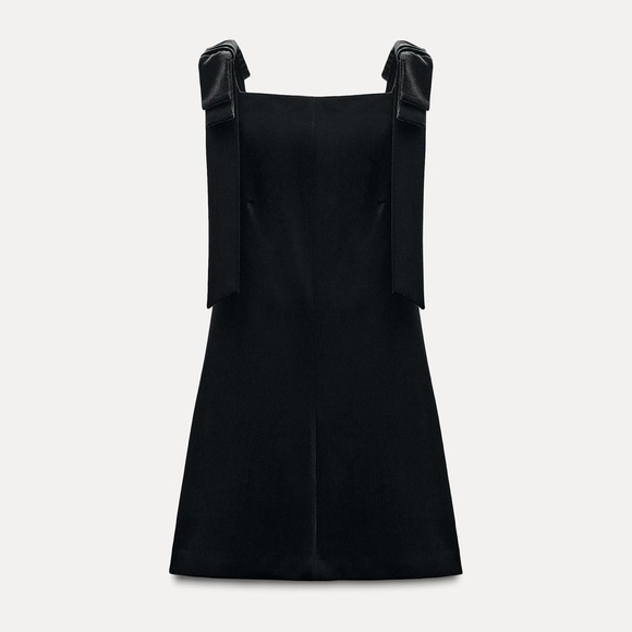 Zara VELVET BOWS DRESS Black - Picture 4 of 10